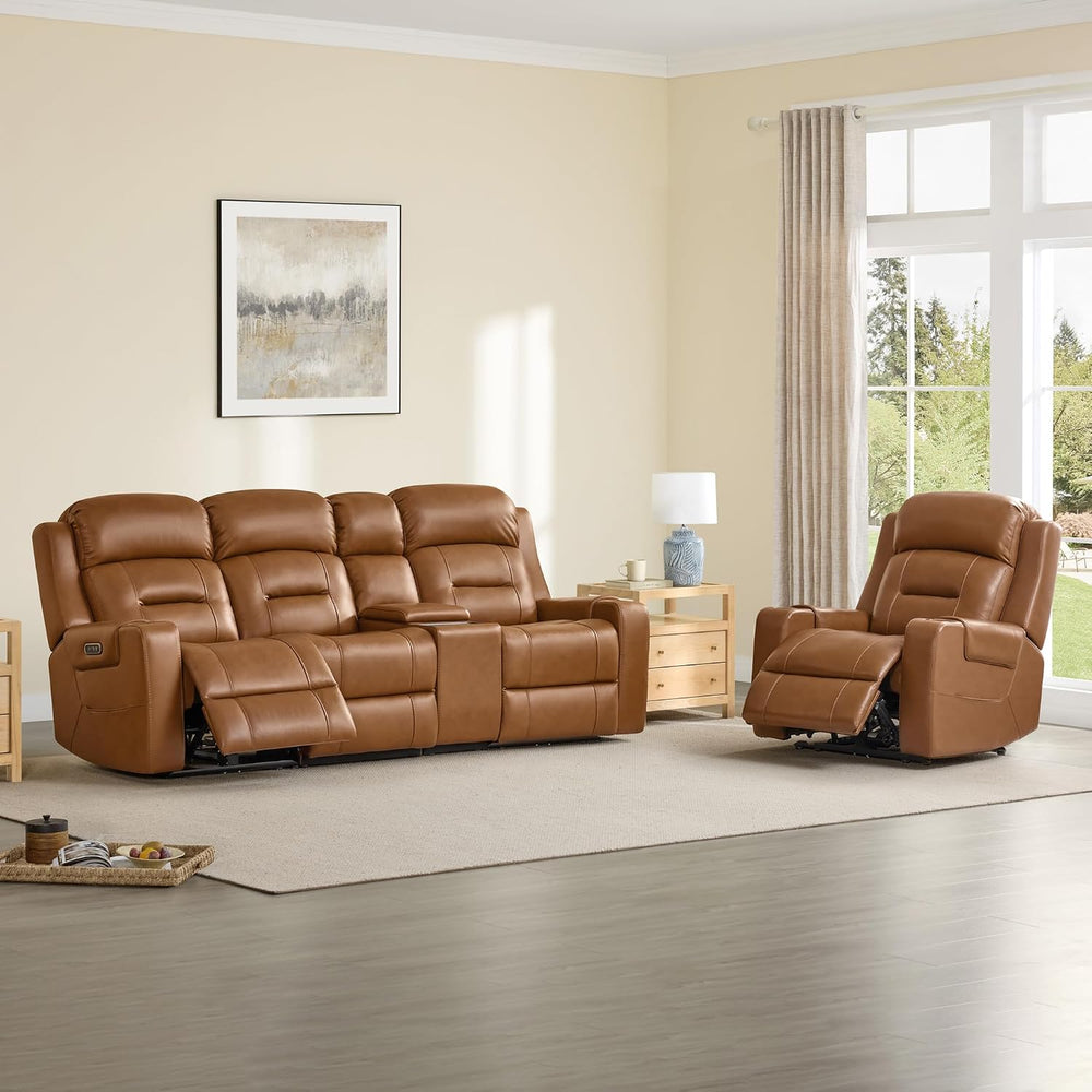 Watson & Whitely Genuine Leather Lay Flat Power Recliner Chair, Saddle
