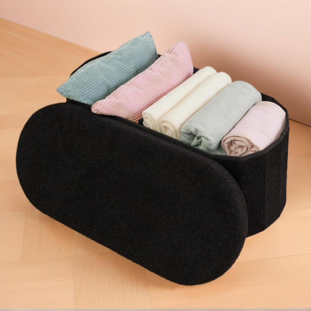 PINPLUS Storage Ottoman Bench Tufted Oval Ottomans Bench Foot Rest, Boulce Be...
