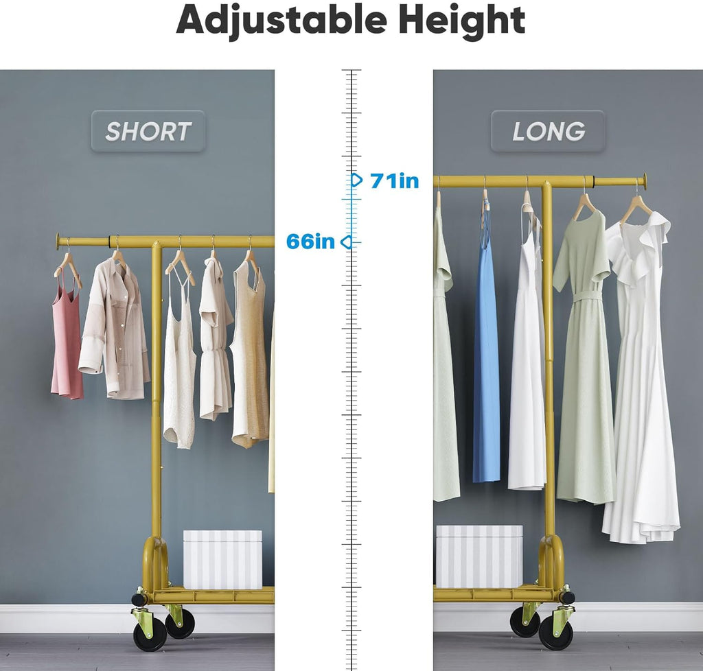 HOKEEPER Clothing Rack Gold Clothes Rack Heavy Duty Garment Rack for Hanging Clothes 525LBS Commercial Clothing Racks with Wheels for Bedroom, Laundry, Balcony, Living Room 22" D x 75" W x 71" H