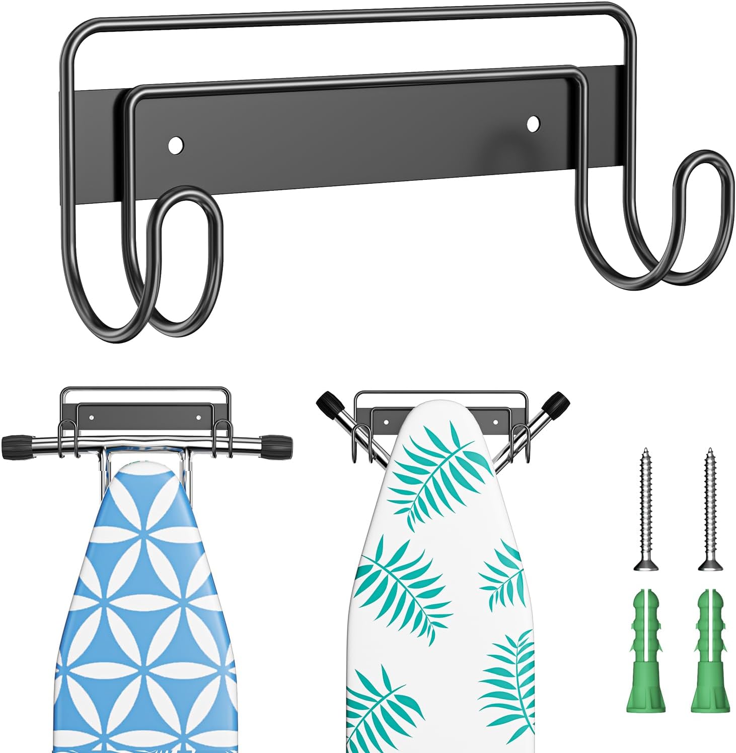Ironing Board Hanger Wall Mount, Ironing Board Holder for T or Y Leg, Stainless Steel Iron Board Hanger, Laundry Room Wall Hook for Iron Board Holder (Black)