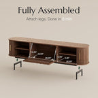 POVISON Fully-Assembled Mid Century Modern TV Stand for 75 inch TV, Sliding Door Entertainment Center with Storage, Wood TV Console, Media Console for Living Room Bedroom(Walnut, 78.74")
