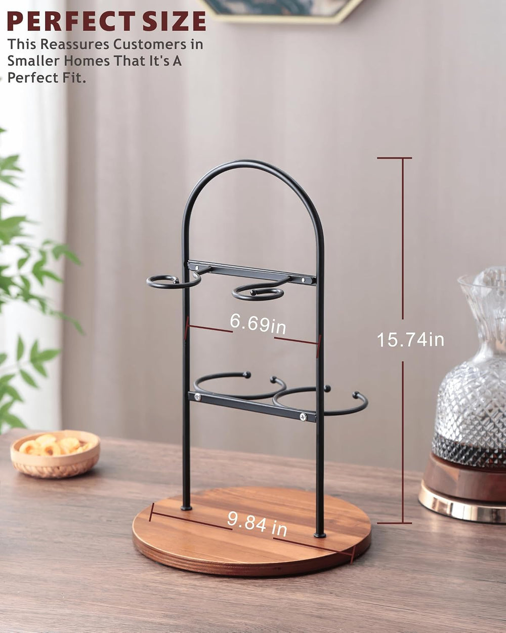 Wine Bottle and Glass Holder for Countertop | Small Wine Rack for 2 Bottles &...