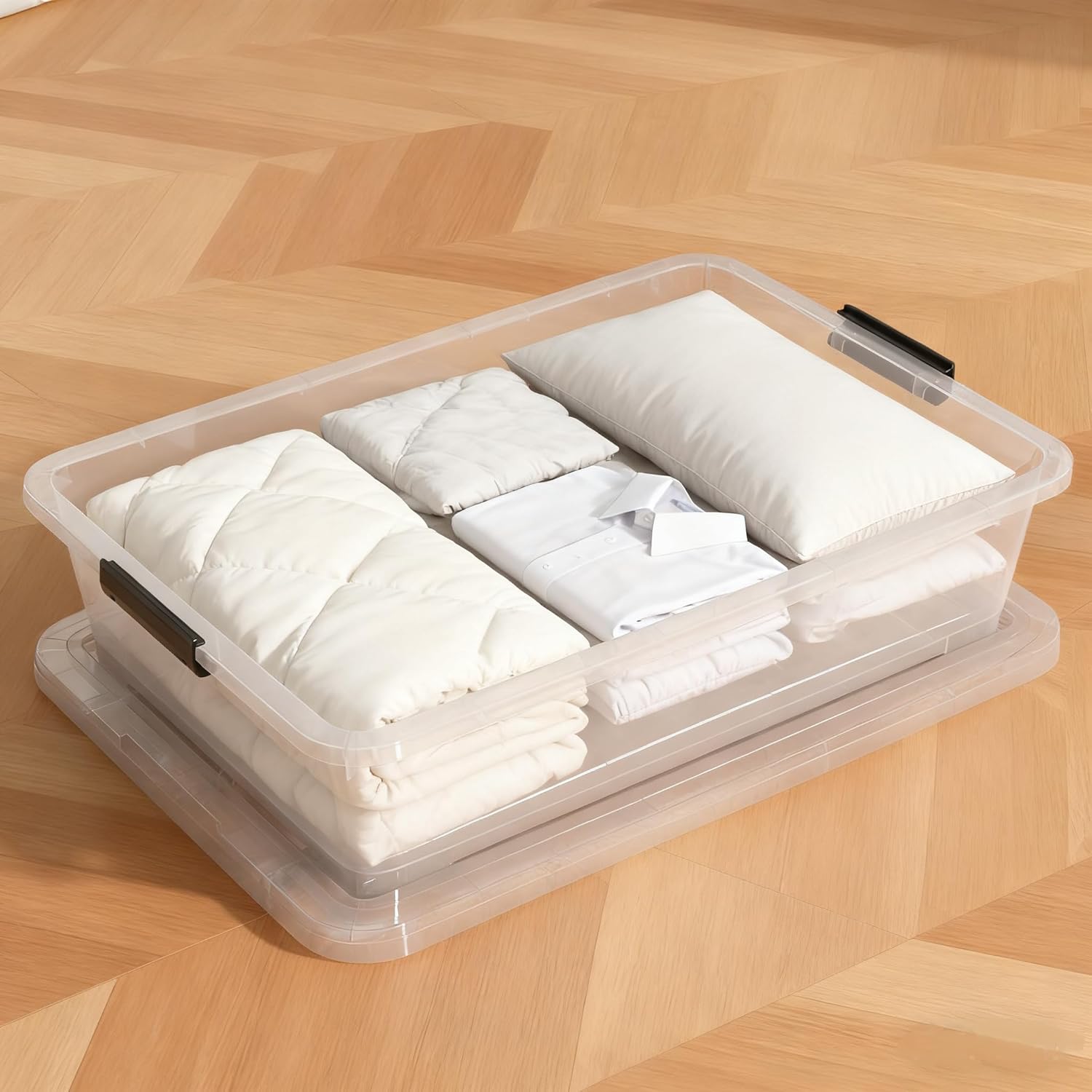 50 Qt Wheeled Underbed Storage Box, Large Clear Plastic Storage Bins with Lids and Secure Latches, 3-Pack