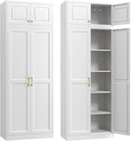 Steeloong86“ Kitchen Pantry Cabinet,Metal Storage Cabinets with Doors and 4 Adjustable Shelves,White Kitchen Cabinet with 4 Gold Handles,Tall Cabinet for Livingroom,Pantry, Bathroom