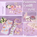 Princess Jewelry Box for Girls with Hair Accessories,Girls Hair Clips Bows Set, Fashion Hair Styling Kit with Mirror,Pink Sparkle Trinket Box Includes Hair Clips