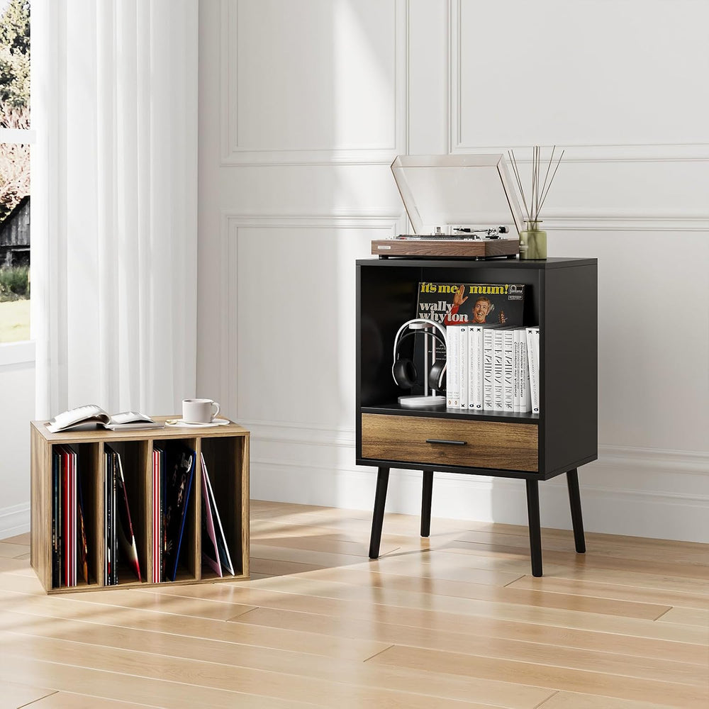 Record Player Stand with Vinyl Record Storage, Turntable Stand with Storage C...