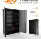 VINGLI Upgraded Wide & Deep Garage Storage Cabinet, Metal Storage Cabinet with Pegboards, Wheels, Locking Doors and Adjustable Shelves (Black, 43''W x 20''D x 72''H)