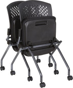 Office Star Deluxe Ventilated Plastic Wrap Around Back Folding Nesting Chair 2 Pack, Coal FreeFlex Fabric
