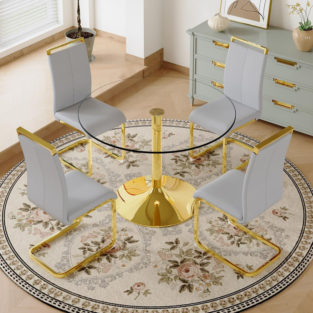 42'' Round Dining Table Set for 4, Glass Kitchen Table Chairs Set of ...
