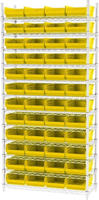 Akro-Mils 30150 Plastic Shelf Bins, Heavy Duty Storage Bins for Garage, Closet, and Drawer Organization, 12-Inch x 8-Inch x 4-Inch, Yellow, 12-Pack