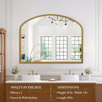 28"x36" Large Arch Wall Mirror, Decorative Beaded Frame Hanging Vanity Mirror for Dresser, Bathroom, Entryway, Bedroom, Mantel, Antique Gold