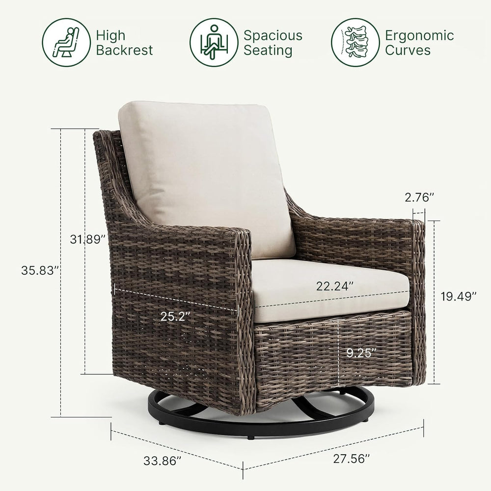 Outdoor Swivel Rocker Patio Chair with Premium Cushion, High Back Wicker Pati...