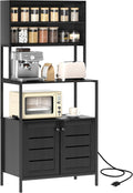 HOMCOM Kitchen Bakers Rack with Power Outlet, Coffee Bar Cabinet, Black | Microwave Stand, Storage Shelves, Louvred Door Cabinets, 31.5" x 16.5" x 67.3"