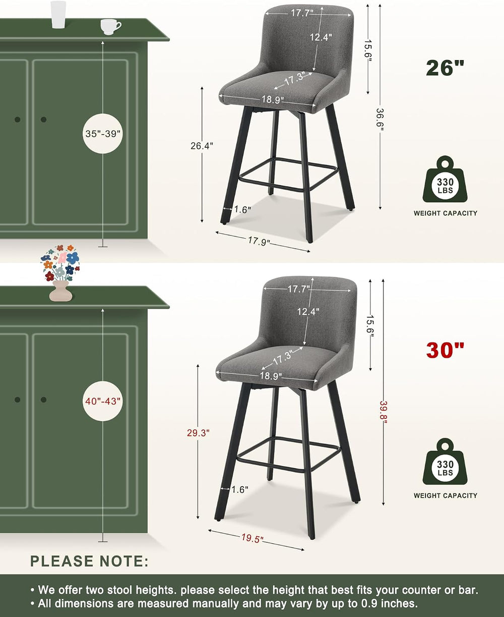 SAECKBERG Swivel Bar Stools Set of 3, 29''H Upholstered Barstools wit...