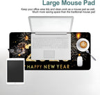 2026 Happy New Year Gaming Mouse Pad 31.5"x11.8"Desk Mat Anti-Slip Rubber Base & Durable Stitched Edges for Gamers Smooth Mouse Writing Surface for Desk Office/Home