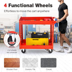 Goplus 2-Tier Utility Cart, Heavy Duty Commercial Service Tool Cart w/Handle, 220 lbs Max Support, Rolling Mechanic Metal Tool Cart Storage Organizer for Home, Garage, Warehouse