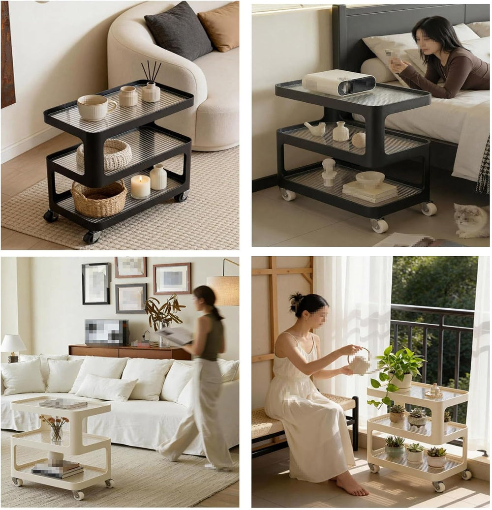 Luxury 3-Tier Slim Storage Cart, Rolling Side Table with Tempered Glass &...
