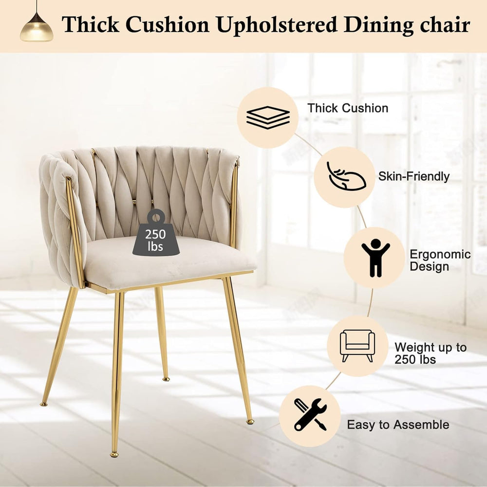 NIOIIKIT Modern Velvet Dining Chairs Hand Weaving Accent Chairs Living Room C...