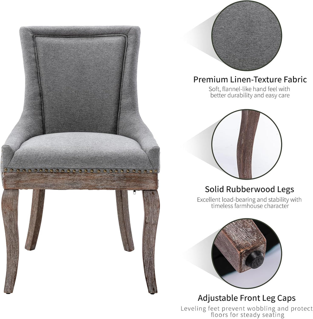 Modern Dining Chairs Set of 2, Fabric Upholstered High Back Chairs with Nailh...