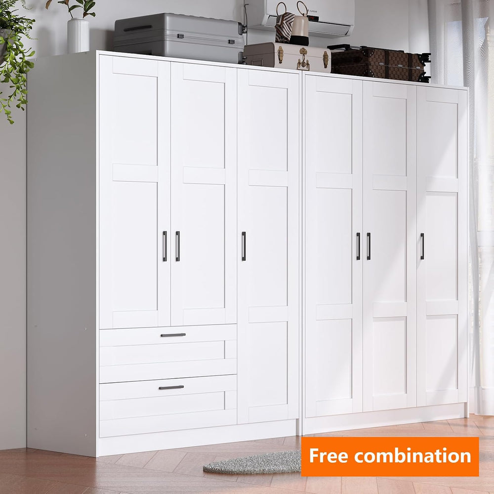Fenghua Lizhi 3 Doors Wooden Wardrobe Closet Armoire, White Storage Cabinet f...