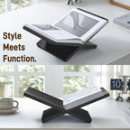 Solid Wooden Book Stand for Desktop Display & Reading –15.7" x 9.4" x 5.7” Extra Large Wood Open Book Holder for Cookbook, Bible, Recipe, Textbook, Magazine (Solid Black Finish Wood)