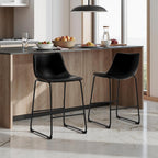 STOOLINK Counter Height Bar Stools Set of 2, 26 Inch Faux Leather Bar Stool | Bar Stools with Back, Bar Chairs, Modern, Kitchen Island, Metal Legs, Heavy Duty, Waterproof, Living Room, Black