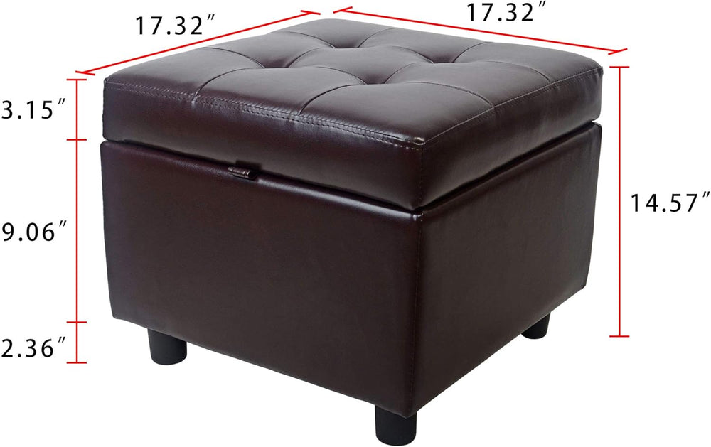 H&B Luxuries Tufted Leather Square Flip Top Storage Ottoman Cube Foot Res...