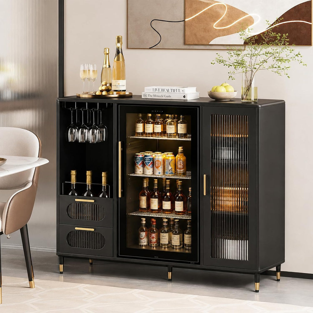 AUN Metal Large Coffee Bar Cabinet with Fridge Space ,Fridge not included