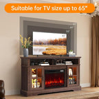 58" TV Stand with Electric Fireplace, Modern Entertainment Center for TVs Up to 80 Inches, Farmhouse Media Console with Storage Cabinets & Doors for Living Room, Brown and Black