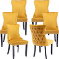 Modern Dining Chairs Set of 6, Upholstered Dining Chair with Full Back and Button Tufting, Yellow Velvet Accent Chair, Sillas de Comedor, 6 Dining Chairs (Gold, Velvet, 6Pcs)