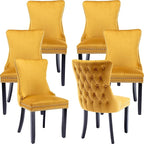 Modern Dining Chairs Set of 6, Upholstered Dining Chair with Full Back and Button Tufting, Yellow Velvet Accent Chair, Sillas de Comedor, 6 Dining Chairs (Gold, Velvet, 6Pcs)