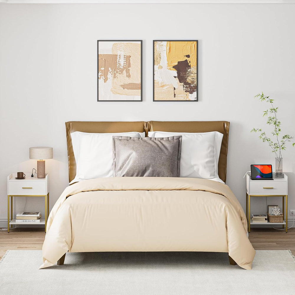 Aienvey Nightstand with Charging Station,Bedside Table with Drawer and 2 Shel...