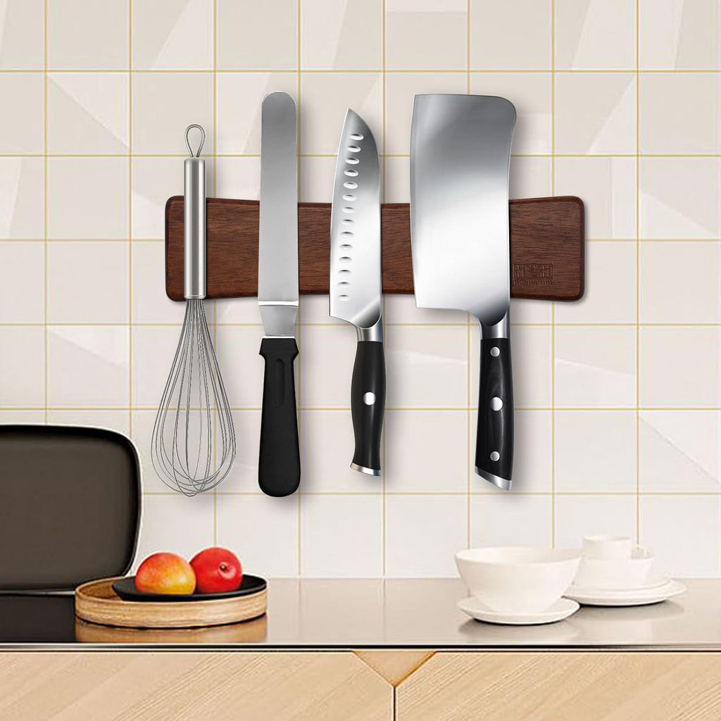 HOSHANHO Knife Magnetic Strip, Acacia Wood Powerful Magnetic Knife Strips, Magnetic Knife Holder for Wall 10 Inch Use as Magnetic Tool Organizer, Home Organizer