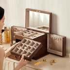 CHOSIN Black Walnut Wooden Jewelry Box, 4-Layer Lockable Wood Jewelry Organizer with Mirror, Side Doors & Brass Handle, Classical Design for Rings, Necklaces, Earrings, Watches, Christmas Gifts
