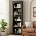 holzart 71.6" Tall Farmhouse Bookshelf, 5-Tier Narrow Bookcase & Storage Cabinet, Freestanding Kitchen Pantry Organizer with Adjustable Shelves for Living Room, Home Office, Black