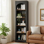 holzart 71.6" Tall Farmhouse Bookshelf, 5-Tier Narrow Bookcase & Storage Cabinet, Freestanding Kitchen Pantry Organizer with Adjustable Shelves for Living Room, Home Office, Black