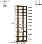HOMEFORT 10-Tier Vertical Shoe Rack, Corner Shoe Tower, Double Rows 10 Tiers Shoe Shelf, Slim Shoe Storage Unit for 20 Pairs of Shoes, Shoe Stand for Entryway, Hallway, Closet (Rustic Brown)