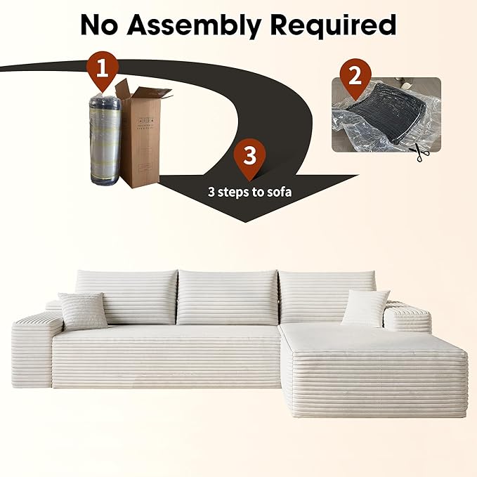 Eafurn Oversized L Shape Modular Sectional Sofa with Right Facing Chaise Lounge,Wide Deep Seat Compressed Corner Couch,Minimalist Corduroy Upholstered Boneless Lounge Sofa Couch | Breathable material, Full Foam, Anti-slip