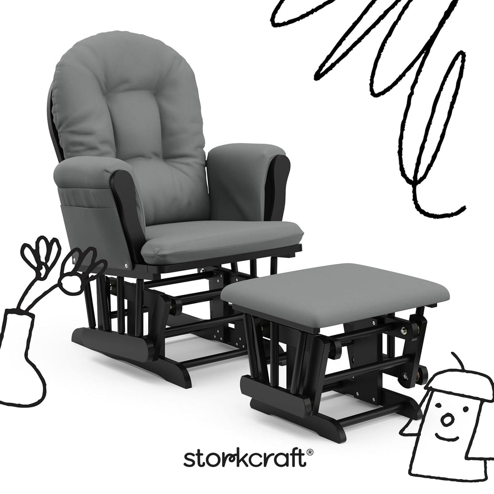 Storkcraft Premium Hoop Glider & Ottoman, Black with Gray