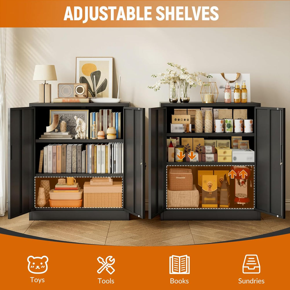 BESFUR Metal Garage Storage Cabinet with 2 Locking Doors and 2 Adjustable She...