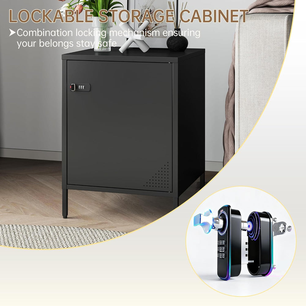 Steehoom Metal Lockable Nightstand, Single Door Locker Metal End Table Small ...
