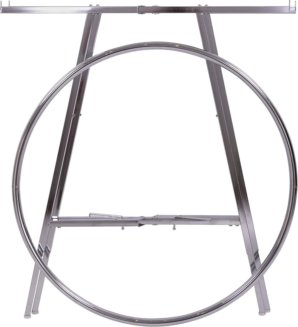 Econoco 42-Inch Folding Round Garment Rack, Adjustable 46–66″ Height Retail Display, Chrome Finish