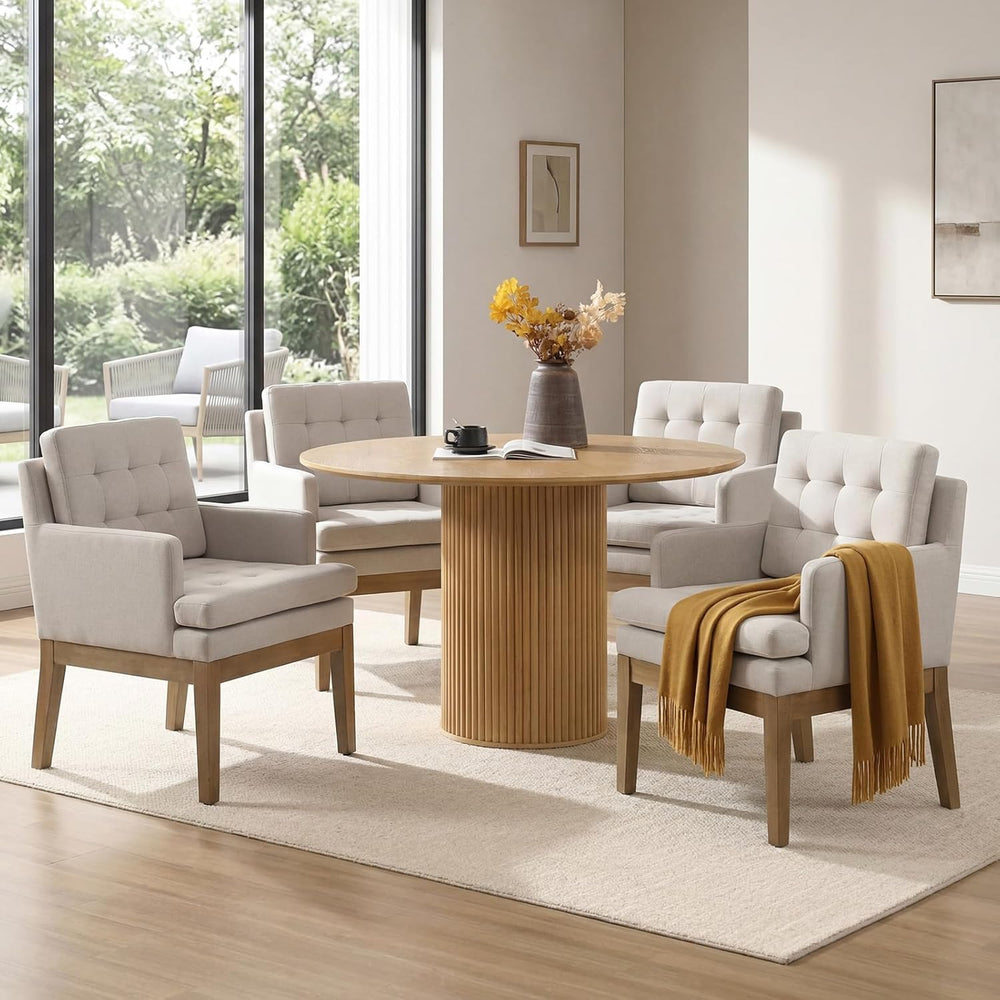 Linen Fabric Dining Chairs Set of 2, Upholstered Tufted Kitchen Room Chairs w...