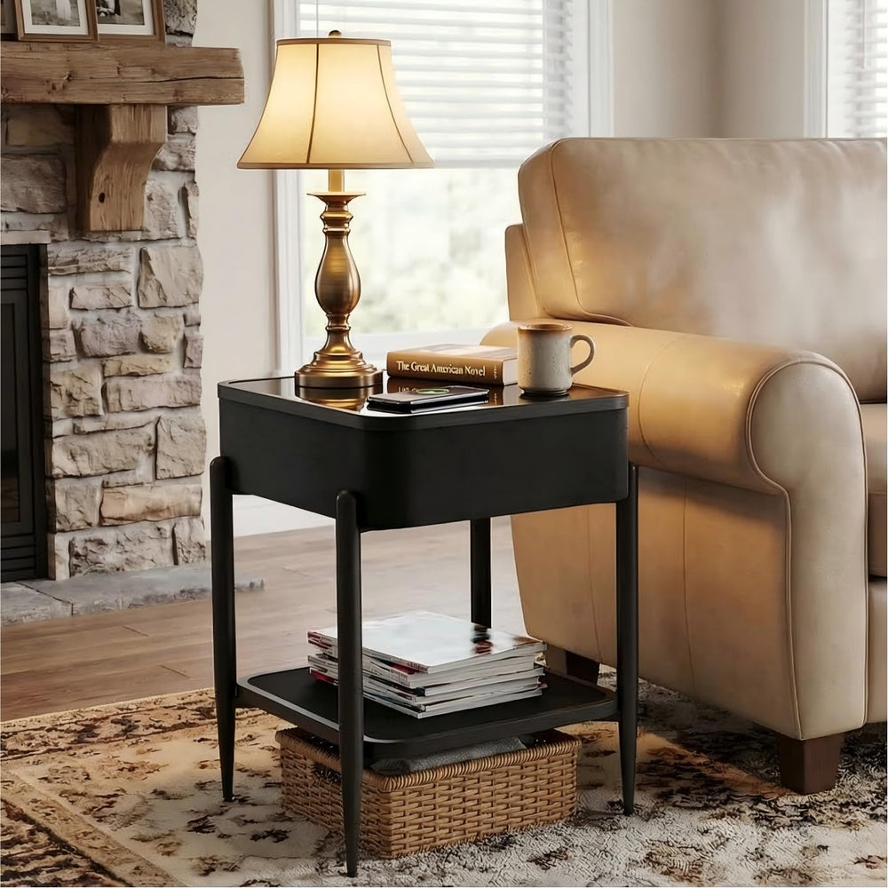 Smart End Table with Charging Station, Bluetooth Speaker Nightstand with Wire...