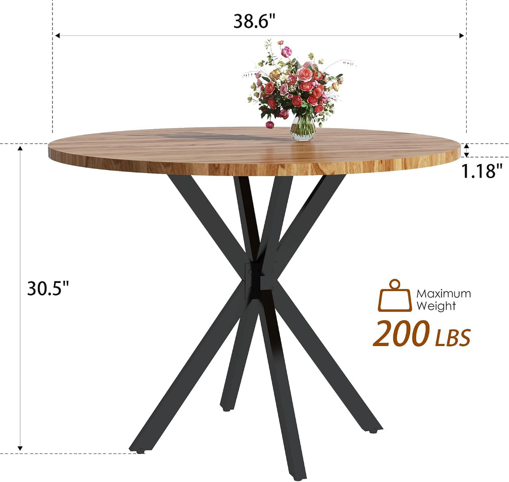 DKLGG Walnut Round Dining Table, Mid-Century Modern Round Dining Table for 4-...