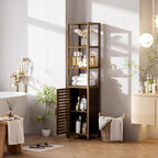 HITNET Bathroom Cabinet, Bamboo Floor Cabinet Freestanding Narrow Storage Unit with Removable Shelves, 6 Tier Tall Cabinet, Walnut