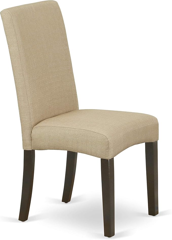 East West Furniture ANDR3-CAP-03 3 Piece Dining Room Table Set Contains a Round Kitchen Table with Pedestal and 2 Brown Linen Fabric Parsons Dining Chairs, 36x36 Inch, Cappuccino