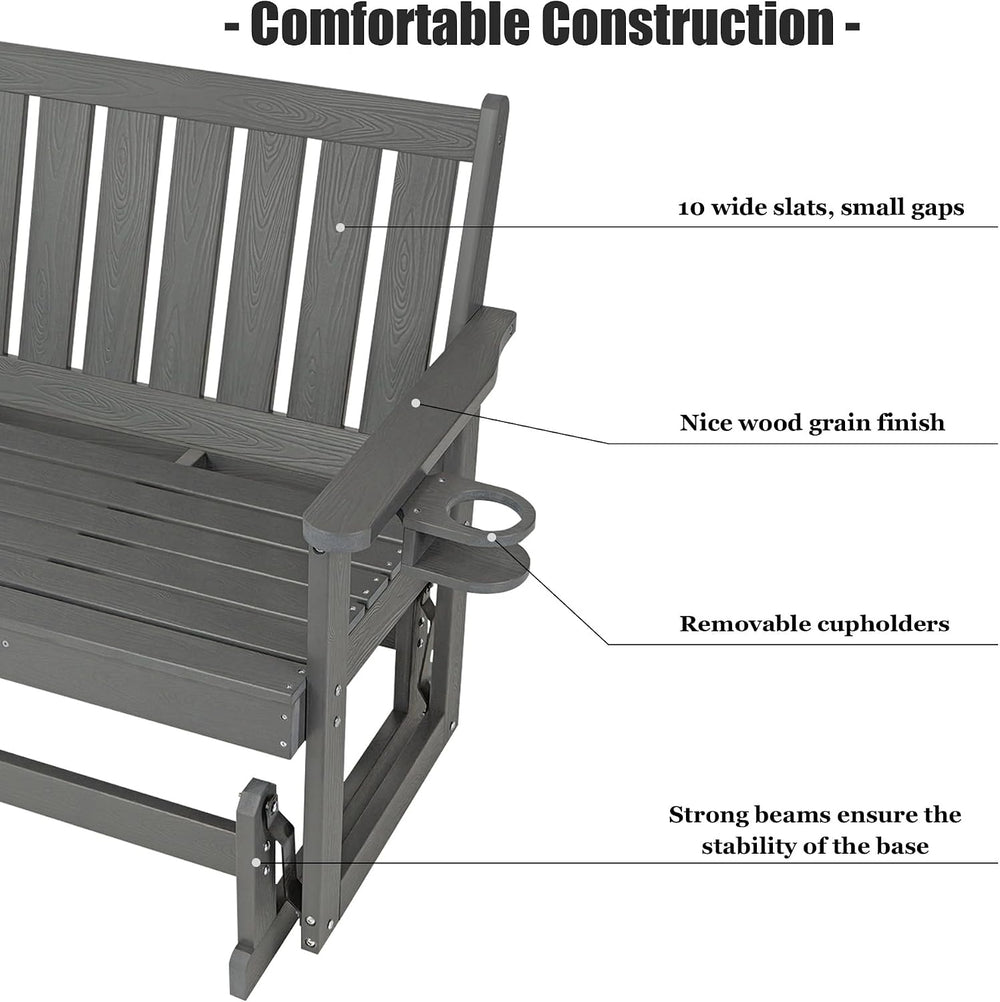 Poly Lumber Patio Glider, HIPS Material Weather-Resistant Swing Bench for Out...