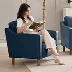 Kingfun Accent Chair Set of 2, Living Room Chairs, Faux Leather Reading Armchair, Mid Century with Solid Wood Foot, Upholstered Modern Decor for Bedroom, Apartment