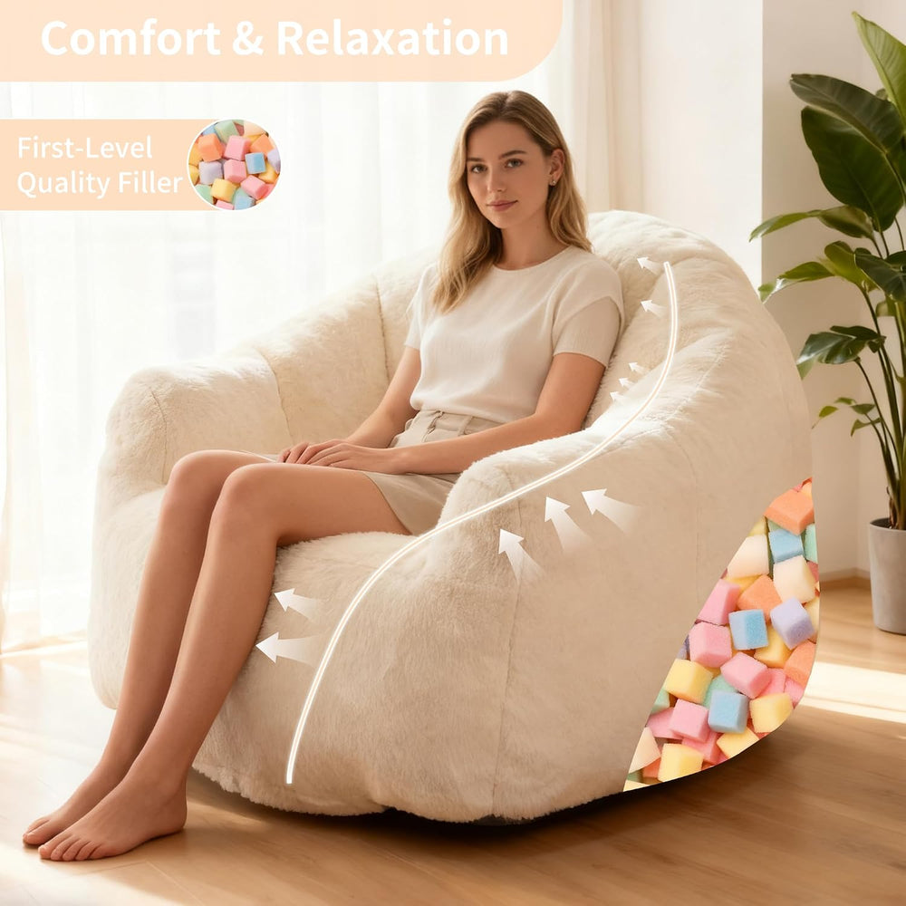 Giant Shell Bean Bag Chair for Adults, Faux Fur Shell-Shaped Floor Sofa with ...